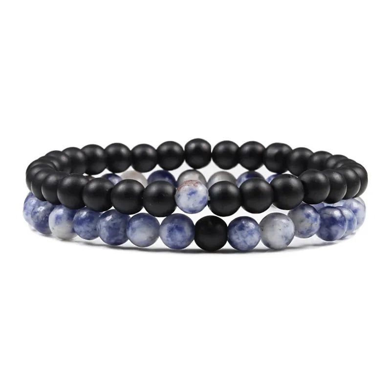 Bracelet homme perle bleu foncé et noir