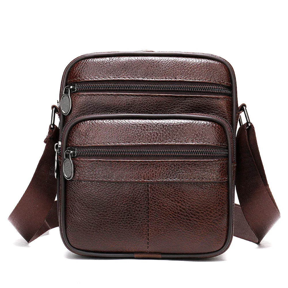 Petite sacoche en cuir homme marron foncé