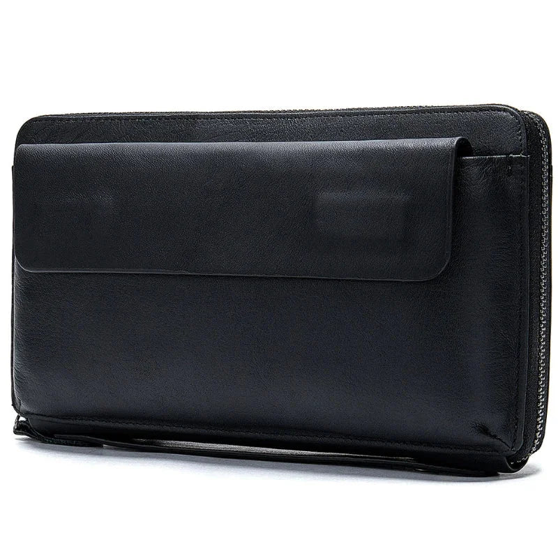 Pochette cuir homme une fermeture éclair - noir