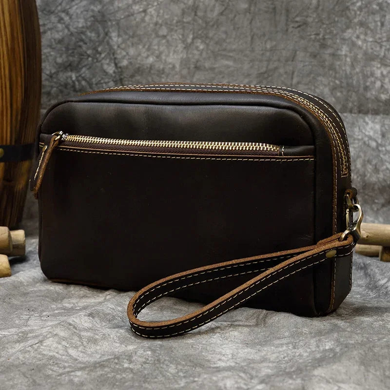 Pochette pour homme cuir marron foncé