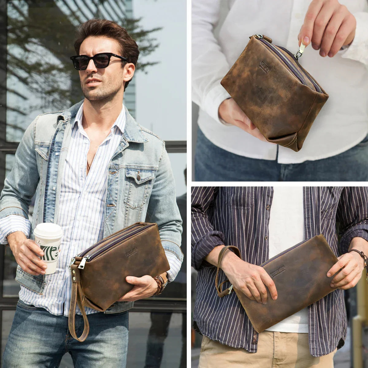 Pochette pour homme en cuir