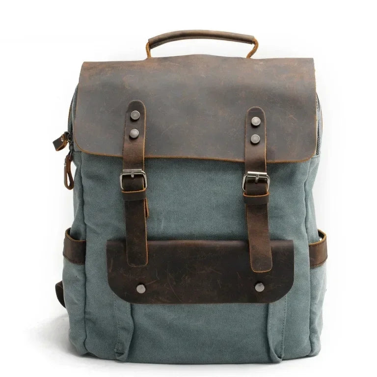Sac à dos cuir et toile bleu