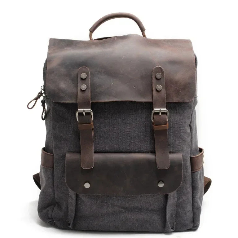 Sac à dos cuir et toile gris