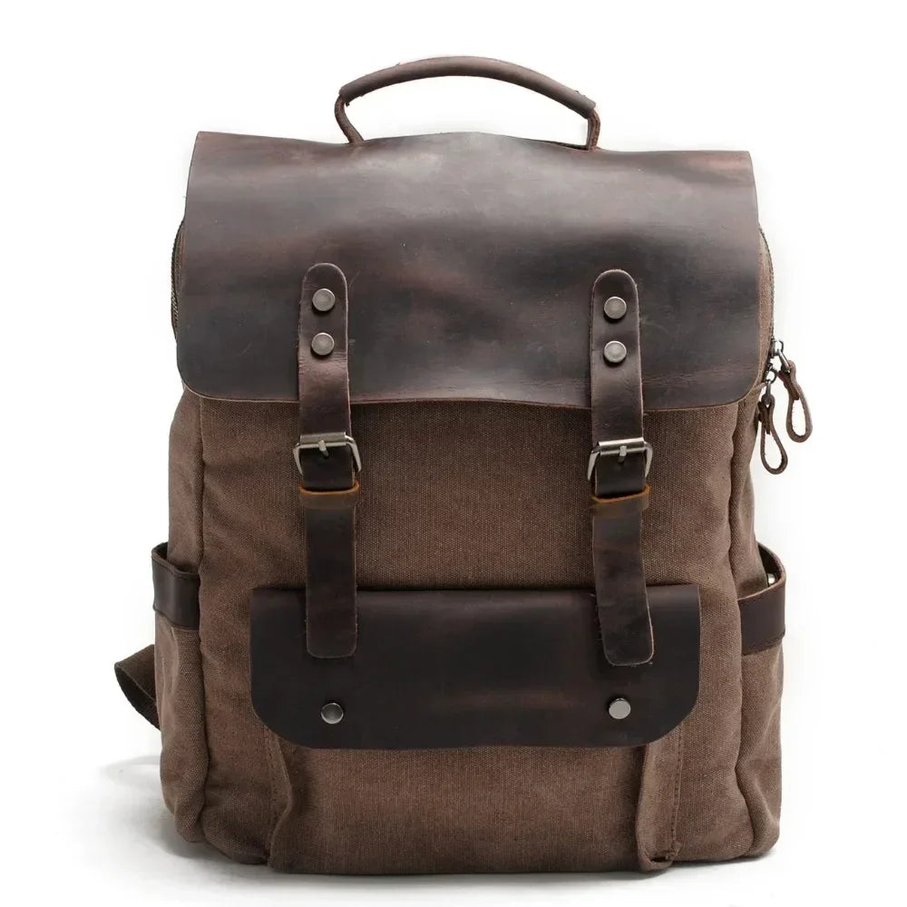 Sac à dos cuir et toile marron