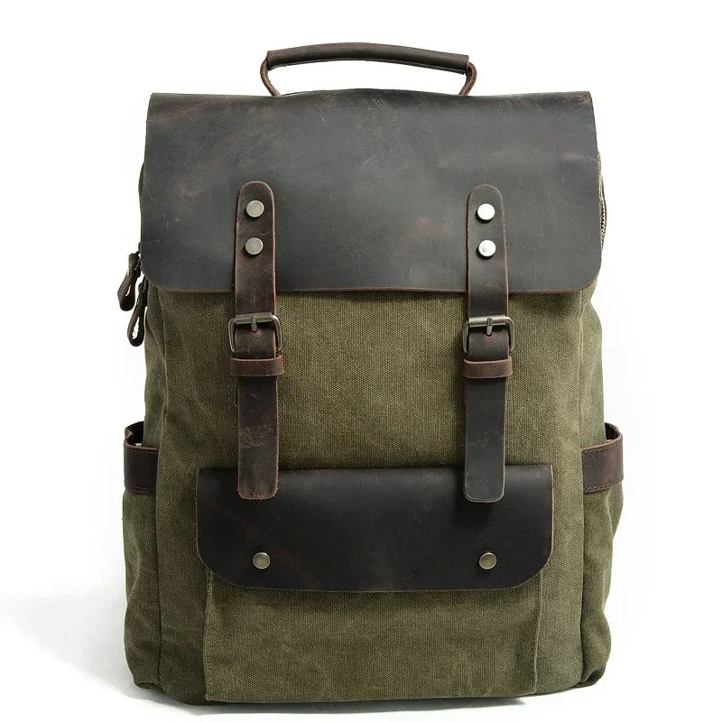 Sac à dos cuir et toile vert