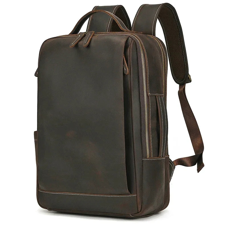 Sac à dos en cuir ergonomique marron foncé
