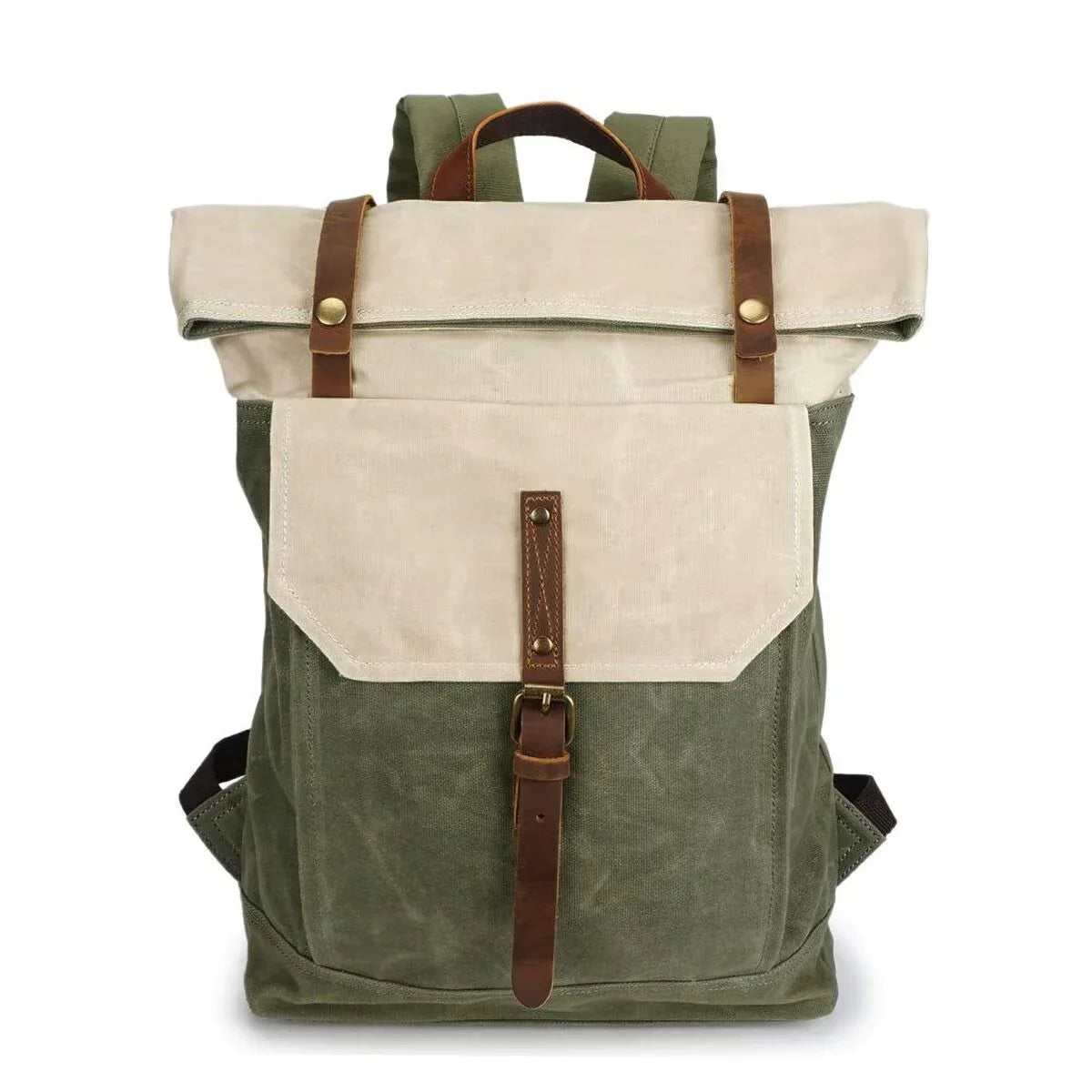 Sac à dos roll top toile cirée beige