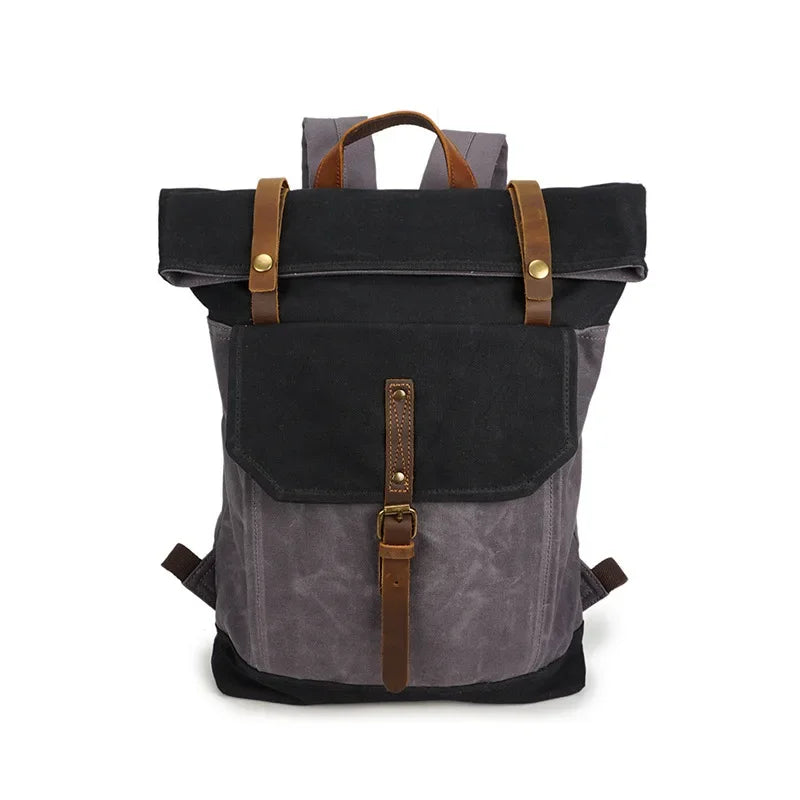 Sac à dos roll top toile cirée noir