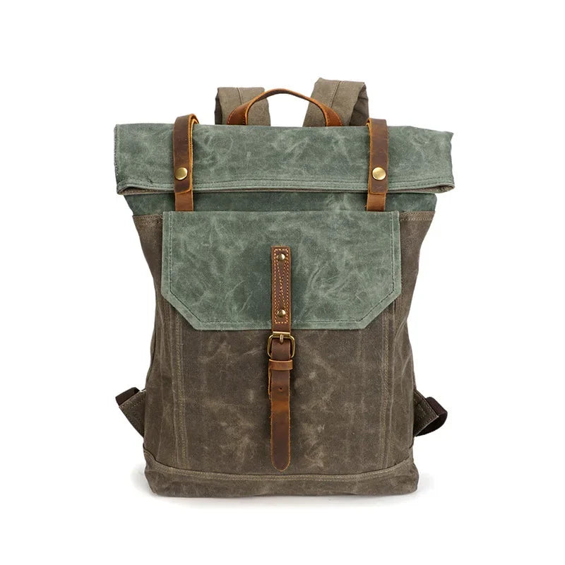 Sac à dos roll top toile cirée vert