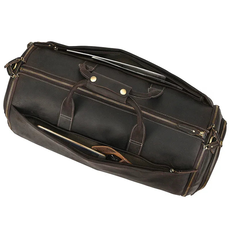 Sac de voyage costume en cuir avec roulettes