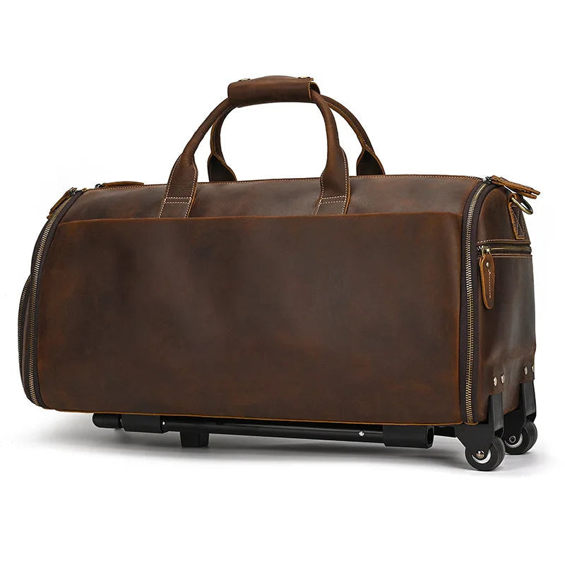 Sac de voyage costume en cuir avec roulettes