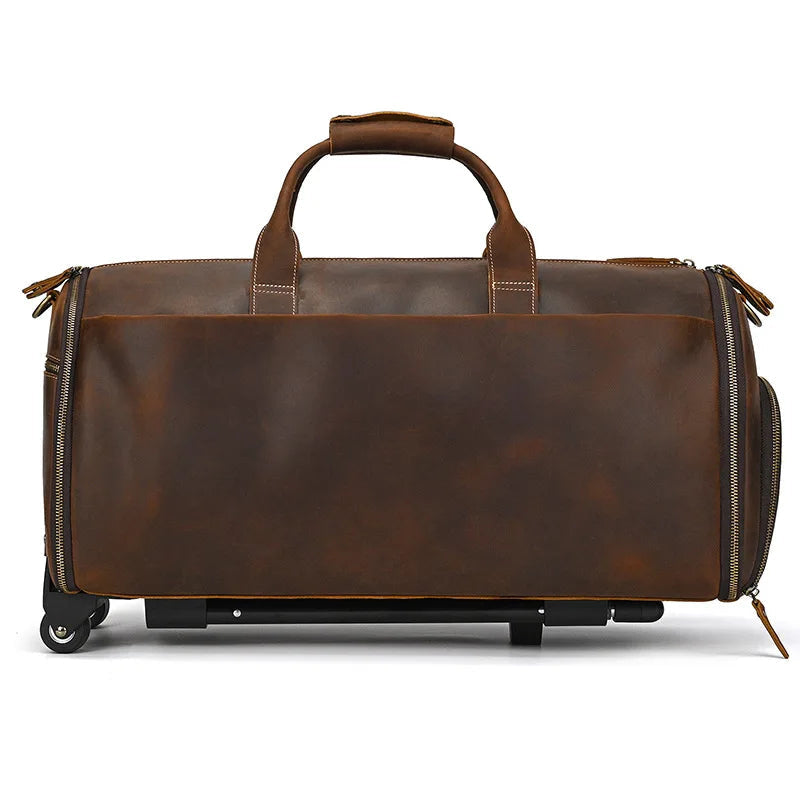Sac de voyage costume en cuir avec roulettes