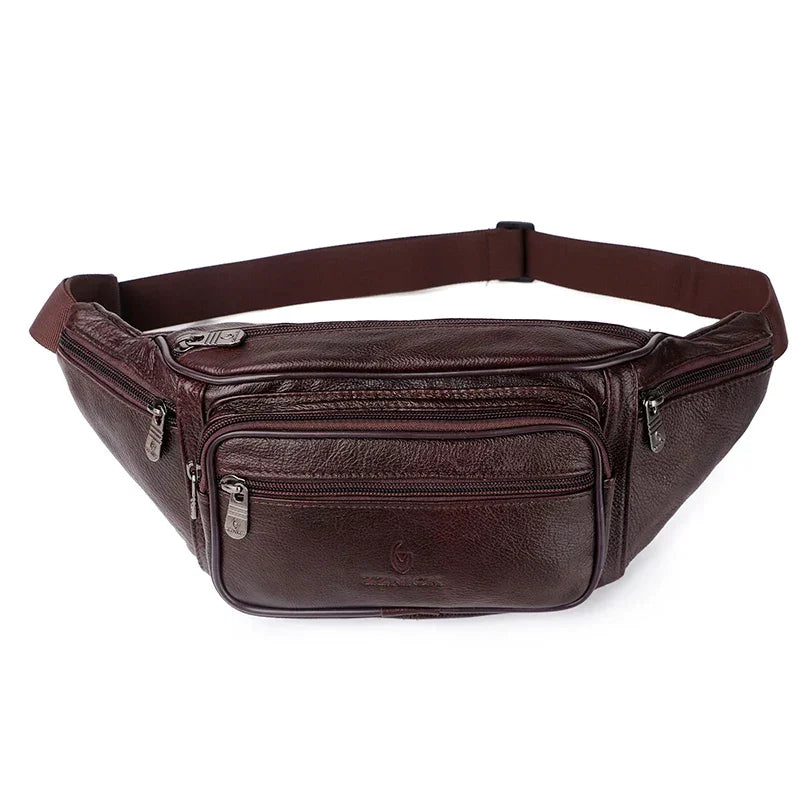 Sacoche banane cuir homme marron foncé