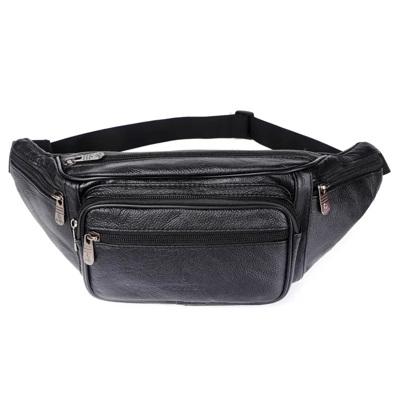 Sacoche banane cuir homme noir