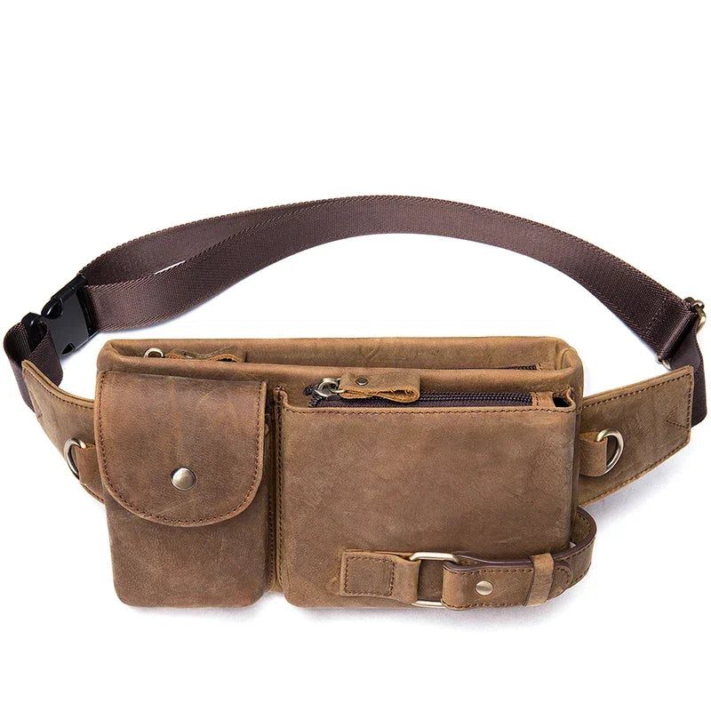 Sacoche banane cuir pour homme camel