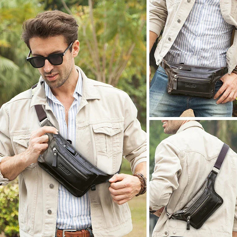 Sacoche banane en cuir homme