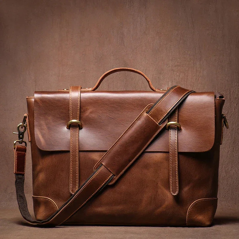Sacoche cartable cuir homme marron foncé