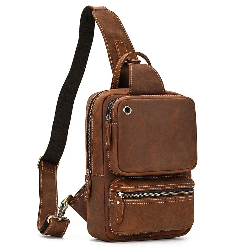 Sacoche de poitrine en cuir marron