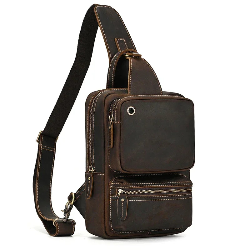 Sacoche de poitrine en cuir marron foncé