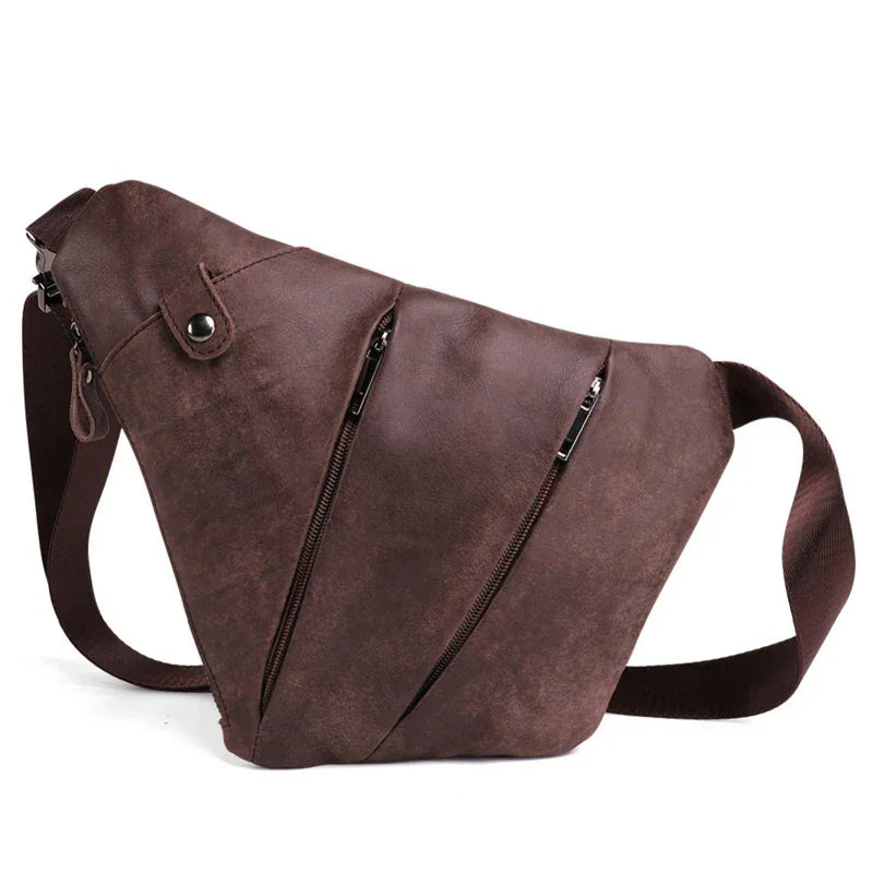 Sacoche de poitrine homme en cuir marron foncé