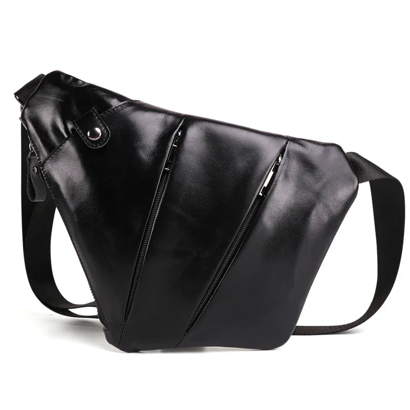 Sacoche de poitrine homme en cuir noir