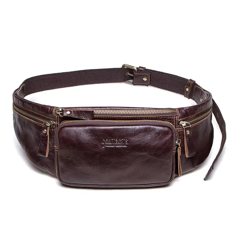 Sacoche homme banane cuir marron foncé