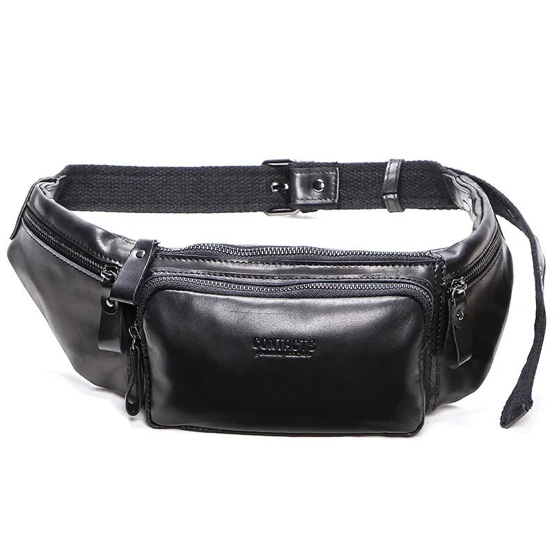 Sacoche homme banane cuir noir