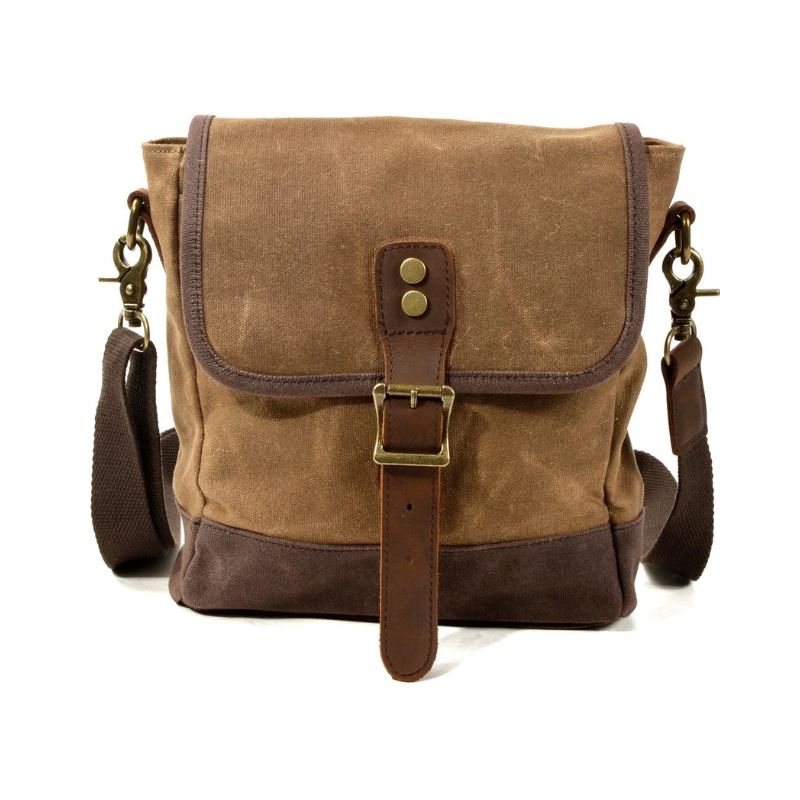 Sacoche homme vintage à rabat beige