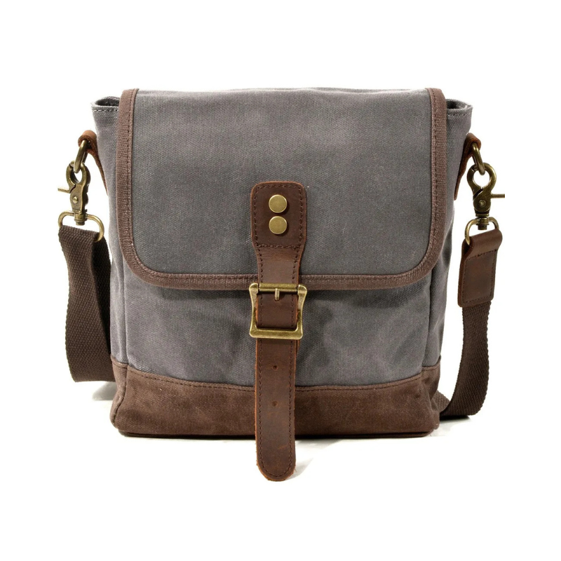 Sacoche homme vintage à rabat gris