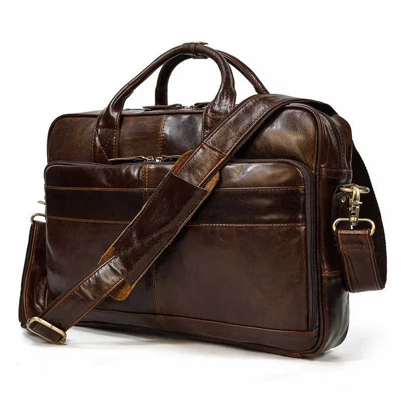 Sacoche ordinateur en cuir pour homme marron foncé