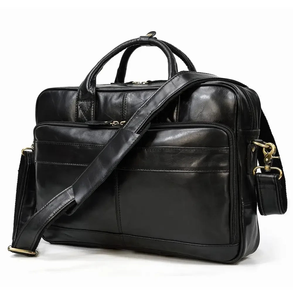 Sacoche ordinateur en cuir pour homme noir