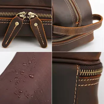 trousse de toilette homme en cuir marron