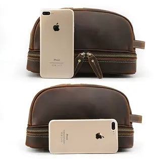 trousse de toilette homme en cuir marron