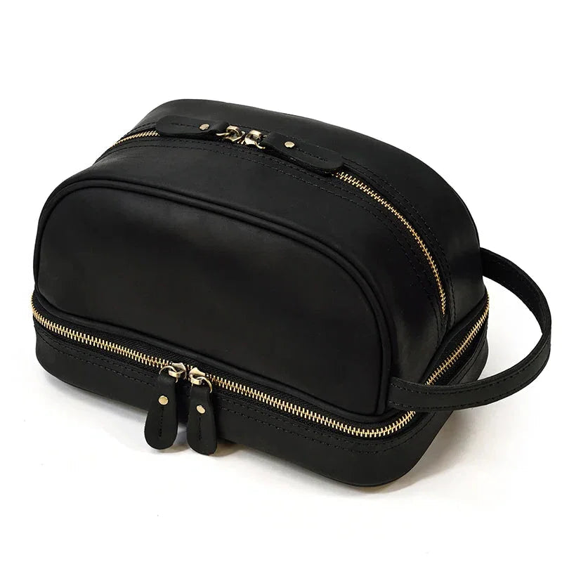 Trousse de toilette homme en cuir noir