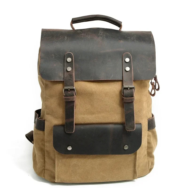 Sac à dos cuir et toile kaki