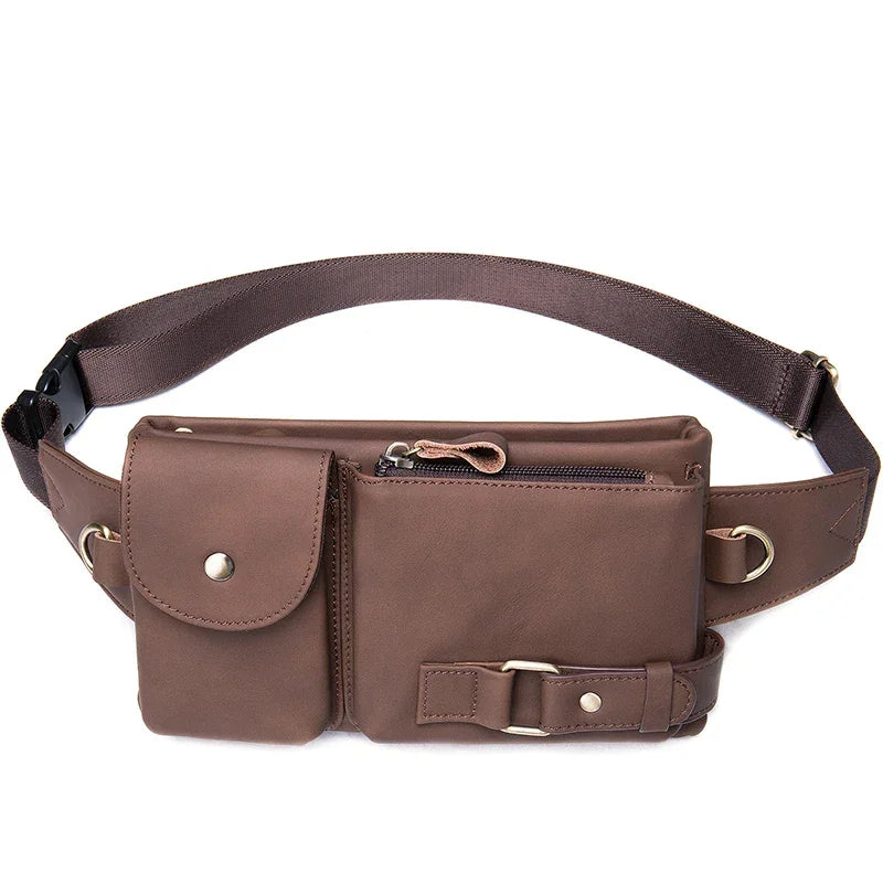 Sacoche banane cuir pour homme marron