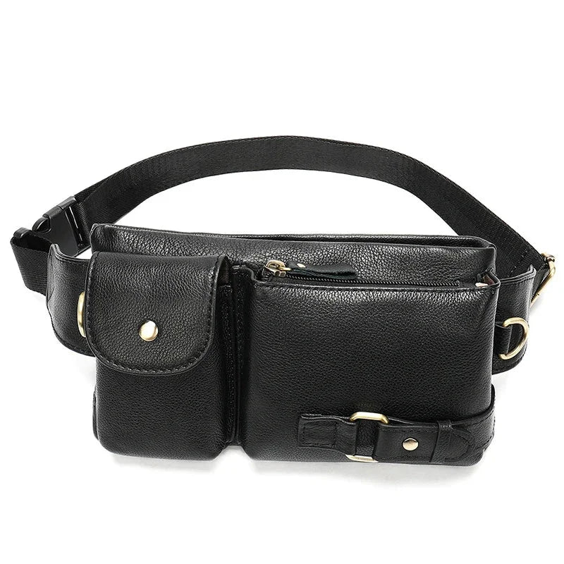 Sacoche banane cuir pour homme noir