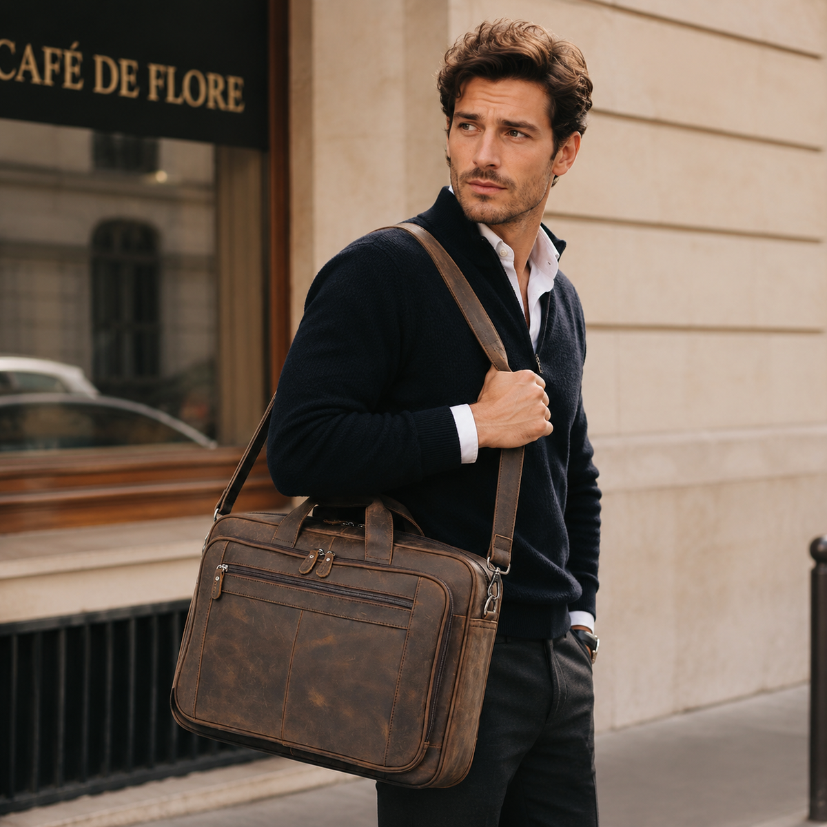 Sacoche cuir homme grand format 17 pouces